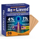 Opgelucht 4% Lidocaïne Patches met Menthol - Maximale sterkte pijnverlichting voor rug, knie en spierpijn - Snelwerkende Gemedicineerde Patches - Made in USA - 6 Tel.