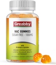 NAC Gummies Sugar Free, N Acetyl Cysteine NAC supplement 1000mg voor antioxidanten, Lung & Lever Gezondheid, Immuun Ondersteuning, Vegan Orange Smaak, 60ct