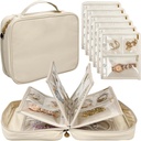 Bijoux de voyage Housse d'organisateur, Sacs de bijoux Binder de stockage de bijoux avec fermeture à glissière claire Poche de velours pour voyager, Boucles d'oreilles, Anneaux, Collier, Bracelet (blanc)