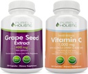 Pure Holistische Grape Seed Extract 400mg + Vitamine C 1000mg Time Release Bundle - 615 Vegan Capsules - Made in USA