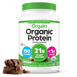 Orgain Organic Vegan Protein Powder, Romige Chocolade Fudge - 21g Plant Protein, 6g Prebiotic Fiber, Low Net Carb, No Lactose Ingredients, No Added Sugar, Non-GMO, For Shakes & Smoothies, 2.03 lb