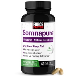 Force Factor Somnapure Drugvrije slaaphulp voor volwassenen voor af en toe slapeloosheid met Melatonine & Valeriaan, Niet-Habit vormende slaappillen, Vallen Slaap Sneller, Wake Up Refreshed, 60 tabletten