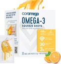 Coromega Omega 3 Visolie Supplement met Extra Vitamine D3, 650mg Omega-3s met 3X betere Absorptie dan Softgels, Tropische sinaasappelsmaak, 30 Single Serve Squeeze Packets