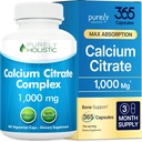Citrate de calcium 1000mg - 365 Capsules de végétaliens non comprimés avec du persil ajouté, du dandelion et du cresson - Sans vitamine D - Fabriqué aux États-Unis par Purement Holistic