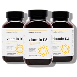 SMARTERNUTRITION Vegan Vitamin D3 5000 IE + Natural Vitamin K2 1100 mcg in biologische kokos- en olijfolie - D3 K2 Supplement for Immune & Bone Support - 180 Softgels[90 Day Supply]