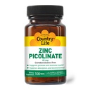 Country Life Picolinate de zinc 25 mg - Supplément supérieur d'absorption de zinc pour le soutien immunitaire, la santé de la prostate et le bien-être cellulaire - certifié sans gluten, végétalien et halal, non-OGM - 100 Comprimés