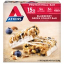 Atkins Blueberry Grec Yogurt Protein Meal Bar, Haute Fibre, 15g de protéines, 3g de sucre, 5g de glucides nets, substitut de repas, Keto Friendly, 5 comte