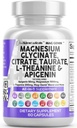 Clean Nutraceuticals Magnesium Glycinate Complex 1000mg met L-Theanine 200mg Apigenin 50mg Citrate Taurate Supplement - 5-HTP GABA Passion Flower Lemon Balm L-Glycine Fosfatidylserine - 60 Tel.