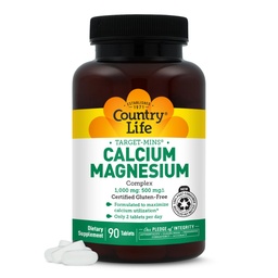 Land Life Target-Mins Calcium Magnesium Complex 1000mg/500mg, 90 Tablets, Gecertificeerd Glutenvrij, Gecertificeerd Veganistisch, Gecertificeerd Niet-GMO Geverifieerd