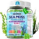 Sea Moss Gummies + Algen Omega-3 voor volwassene, 15-IN-1 Biologische Ierse Zee Mos Superfood met/Vitamins C D3 B12, Kurkuma, Bladerwrack, Ondersteunt Energie, Hersenen, Immune, Dagelijkse vitaliteit, Suikervrij, 120 Ct