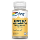 SOLARAY Super Bio Vitamine D3 dans l'huile de coco - D3 Vitamine 5000 UI - Supplément de soutien pour la santé des os et les immunes - Lab Verified, Made Wtihout Soy, Garantie de 60 jours - 120 Softgels, 120 portions