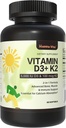 Vitamine D3 K2, Vitamine D3 5000 IE (125 mcg) + Vitamine K2 100 mcg, 2 in 1 D3 en K2 Supplementen voor Bone, Tanden, Spier en Immune Health Support, 60 Softgels