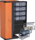 Organisateur de pilules AM/PM de 7 jours avec boîtier en cuir résistant aux rayures - Boîte de médecine de voyage hebdomadaire portable avec pods quotidiens amovibles et conception de la vie privée (Bright Orange)