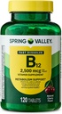 Spring Valley, Vitamine B12 2500 MCG, B12 Quick-dissolve Cherry Flavor Tablets Dieetsupplement, Vitamine B12, 120 Telling - New Look (Pack of 1)