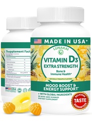 Lunakai USA fait vitamine D3 Gummies 2000 UI - non-OGM, sans gluten vitamine D Gummies pour les femmes et les hommes - Bone, Immune & Energy Support, 60ct