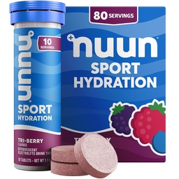 Nuun Sport Electrolyte tabletten met Magnesium, Calcium, Kalium, Chloride en Natrium, Glutenvrij & Vegan, Tri-Berry, 8 Pack (80 Servings Totaal)