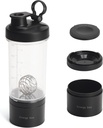 Blender Proteïne Shaker Tritan fles met pil / Powder opslag container voor eiwit Shakes-pre workout fles-Mixer Cup-Gym Sport waterfles met draad Whisk ballen zwart