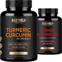 Vitamine B complex en Kurkuma Curcumin - Bevat alle essentiële B vitamines - B1, B2, B3, B5, B6, B7, B9, B12 en Biotine - Hoge Absorptie Kurkuma Supplementen 1300mg voor gezamenlijke, Hearth Health