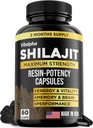 Resin-Potency Shilajit Capsules (50% Fulvinezuur) - 500mg Max Potency Extract - Organic Shilajit - Made in USA - 85+ Trace Minerals - Maandelijkse levering - 60 Tellen