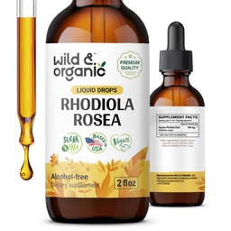 Wild & Organic Rhodiola Rosea Tinctuur - Mood Support - Relaxing Rhodiola Supplement - Root Extract Liquid Drops - Vegan, Sugar & Alcohol-Free - 2 fl oz