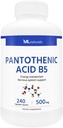 ML Naturals Acide pantothénique B5 240 Capsules végétales. Métabolisme énergétique, prise en charge du système nerveux, certification NSF & CGMP-Compliant