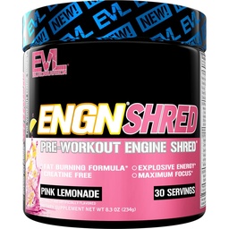 EVL Ultimate Pre Workout Powder - Thermogenic Fat Burn Support Preworkout Powder Drink voor duurzame energie Focus en uithoudingsvermogen - ENGN Shred Intense Create Free Preworkout Drink Mix - Pink Limonade