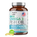 Purity Labs Omega 3 Huile de poisson 3000mg – Suppléments acides gras Omega 3 pour soutenir la santé du coeur et du cerveau - Supplément de soutien immunitaire - 180 Softgels (60 portions)