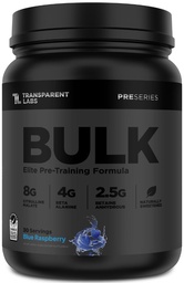 Transparante labs Bulk Black pre workout - klinisch gedoseerd, natuurlijk verzoet preworkout voor mannen en vrouwen met Beta Alanine Poeder, Citrulline Malate, & Cafeine- 30 Servers, Blue Raspberry