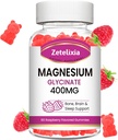 Magnesium Glycinate Gummies, Hoge Absorptie Magnesium Glycinate Supplementen voor Ontspanning, Suikervrije Kauwen voor Volwassenen & Kids, Raspberry Flavor 60 Ct