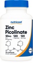 Nutricost Picolinate de zinc 50mg, 120 Capsules végétariennes - Sans gluten et sans OGM