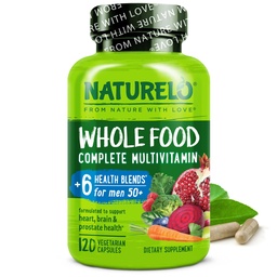 NATURELO Whole Food Multivitamine voor mannen 50+ - met vitamines, mineralen, biologische plantaardige extracten - Vegan Vegetarian - voor energie, hersenen, hart en oog Gezondheid - 120 capsules