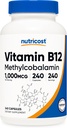 Nutricost Vitamine B12 (Methylcobalamine) 1000mcg, 240 capsules - Vegetarisch, niet-GMO en Glutenvrij B12 supplement