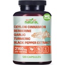 5-in-1 Biologische Ceylon kaneel Capsules met Berberine, Knoflook, Kurkuma, Black Pepper Extract Pillen