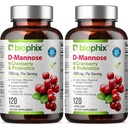 Biophix D-Mannose Capsules de 1000mg avec canneberge et probiotiques - Suppléments de mannose D pour les femmes - Pilules D-Mannose pour le traitement urinaire et le soutien de la santé Bladder - Bien-être digestif - 120 Vcaps 2 Pack