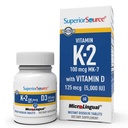 Superior Bron K2 (MK-7) 100 mcg, met D3 (5.000 IE) Supplement, Quick Solution MicroLingual Tablets, 60 Telling, Versterk Bones, Cardiovasculaire & Immuun System Support, Non-GMO