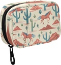 Fustyad Cute Cartoon Western Horses Cactus Mountains Pill Organizer voor Purse, Weekly Portable Pill Box met rits naar opslag Vitaminen Visolie Medicijnen Supplementen