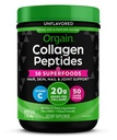 Orgain Gehydrolyseerde Collageen Poeder + 50 Biologische Superfoods voor vrouwen & mannen, 20g Gras Fed Collageen met Vitamine C, Unflavored - Hair, Skin, Nail, & Joint Support Supplement, Non-GMO, Type I & III, 1lb