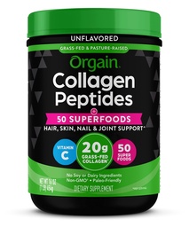 Orgain Gehydrolyseerde Collageen Poeder + 50 Biologische Superfoods voor vrouwen & mannen, 20g Gras Fed Collageen met Vitamine C, Unflavored - Hair, Skin, Nail, & Joint Support Supplement, Non-GMO, Type I & III, 1lb
