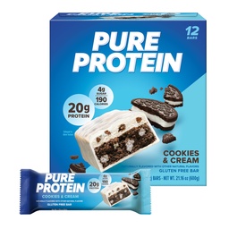 Pure proteïnerepen, hoog eiwit, voedzame snacks ter ondersteuning van energie, lage suiker, glutenvrij, koekjes en room, 1.76oz, 12 Pack
