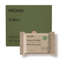 ProMix Nutrition Puff Bars - Chocolat de menthe- Marshmallow Crispy Treat - Grand Dégustation et santé sur le go Snack - Protéines élevées et faible teneur en calories - Sans gluten, soja et maïs - 12 barres