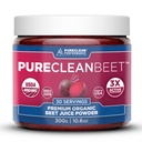 PureClean Beet Premium Beet Juice Powder - 100% Organic Nitric Oxid Support for Clinically-Proven 3X Greater Circulation, Endurance & Energy - Proudly Cold-Pressed, Eco Friendly, USA - 30 Servings