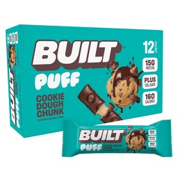 Built Bar, Puff Protein Bars, Cookie Dough Chunk Puff, 15g Protein Snacks, On-The-Go Bars, Slechts 160 Calorieën, 8g Suiker, Collageen, Niet Glutenvrij, 12 Tellen