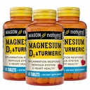 MASON NATUURLIJKE Magnesium & Vitamine D3 met Kurkuma, 180,Dagvoorziening, Dieetsupplement voor dagelijkse wellness ondersteuning, 60 tabletten (verpakking van 3)