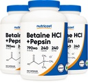 Nutricost Betaine HCl + Pepsin 790mg, 240 Capsules, 3 Flessen (720 Capsules)