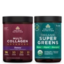 Ancient Nutrition Multi Collageen Advanced Powder Cleanse & Detox, Unflavored, 36 Servings + Organic SuperGreens Powder, Greens Flavor, 25 Servers