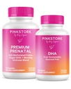 Roze Stork Premium Prenatale Duo: Premium Prenatale Vitamine + DHA, Prenatale Probiotica voor vrouwen, Omega 3 + Visolie, Prenatale Vitamine met DHA en Foliumzuur, Women-Owned