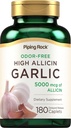 Piping Rock geurloze knoflook pillen met hoge allicin 180 Caplets 