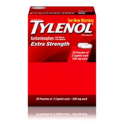 Tylenol Extra sterkte Acetaminofen Caplets, 500 mg, pijnverlichting en koorts Reducer voor hoofdpijn, rugpijn, tandpijn, menstruele krampen en pijn, reisvriendelijke verpakking, 2-Caplet zakjes, 50 Tel.