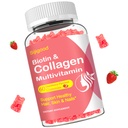 Collageen Gummies for Women Men, Women Over 50, Collageen Peptides Proteine Type I,II,III,V,X met Biotin Keratine Vitamine C A D E B12 K2 voor huidhaar Nails Immuniteit Energie 60 Aardbei Flavored Gummies