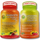 Ensemble de soutien immunitaire - Quercetine avec Bromelain, Vitamine C & Zinc + Vitamine Liposomique C 1100mg – avec mélange d'aliments entiers organiques et cerise acérola – Antioxydant, respiratoire et cardiovasculaire